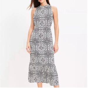 🖤🤍 NWT LOFT dress sleeveless halter dress black white patterned large new print